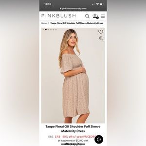 PinkBlush Taupe Floral Off Shoulder Puff Sleeve Maternity Dress.